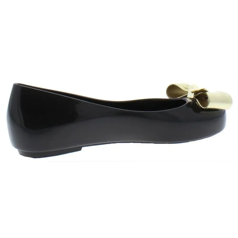 Girls Black Jelly Ballet Flat with Gold Bow